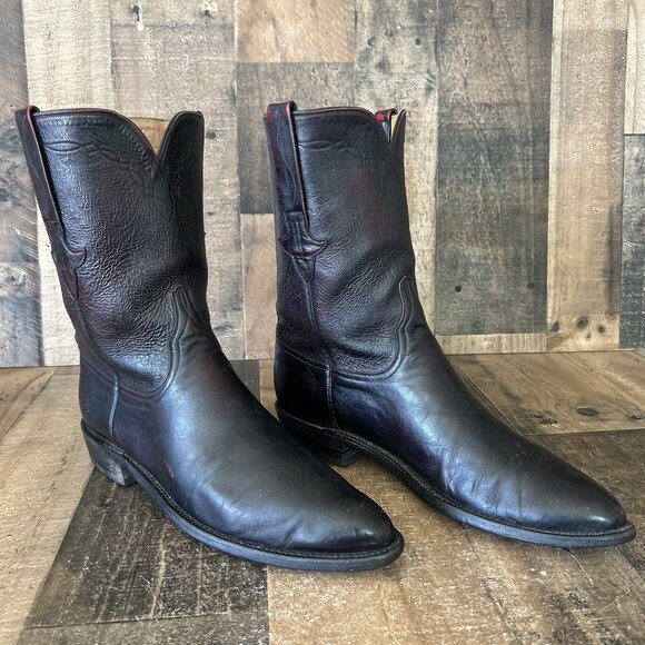 Lucchese Classics Handmade L350029 Black Cherry Roper Cowboy Boots Mens 10.5 D - Picture 1 of 12
